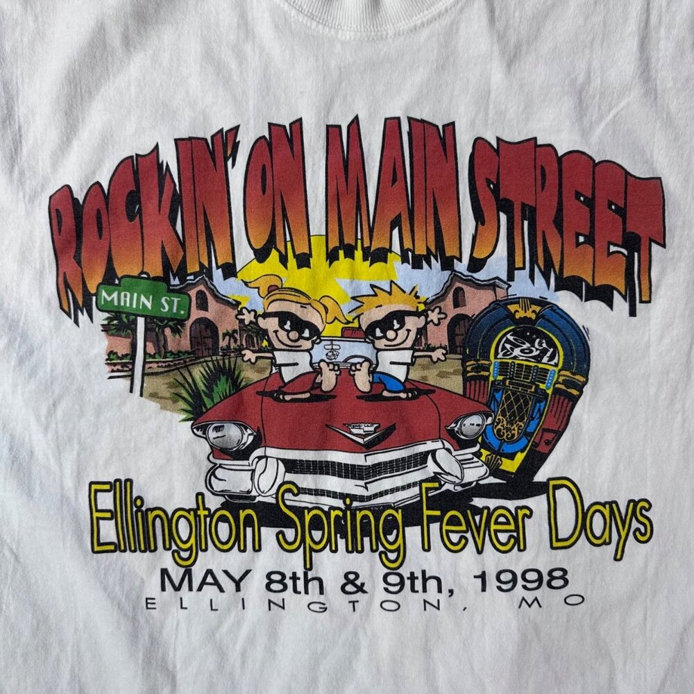 Vintage T Shirt 1998 Ellington Spring Fever Days Rockin On Main Street White XL